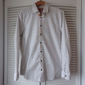 Soul Of London Men's 16.5 L Micro Leaf Print Cotton Button Up Shirt